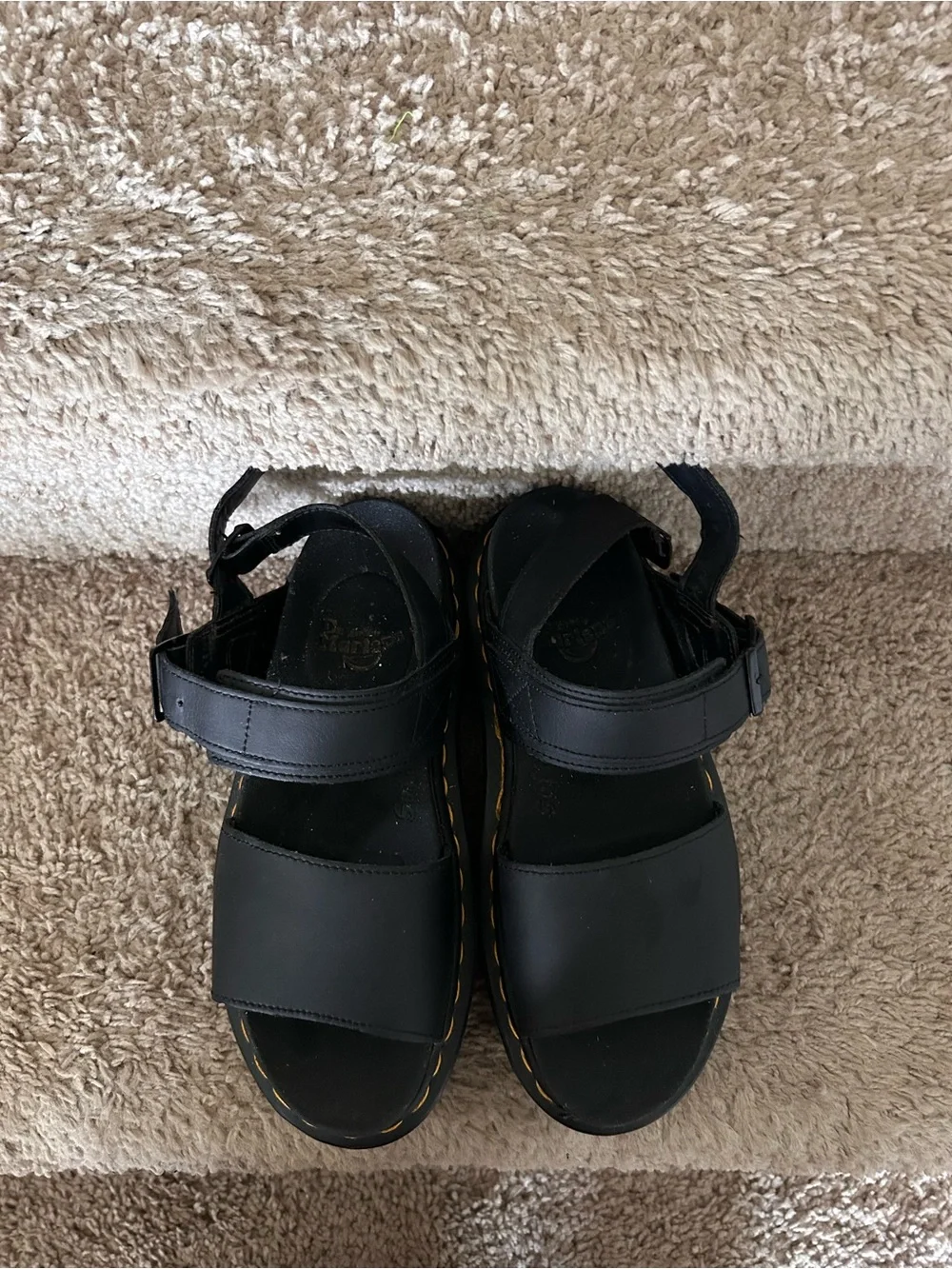 Dr. Martens Black Platform Sandals with Yellow Stitching